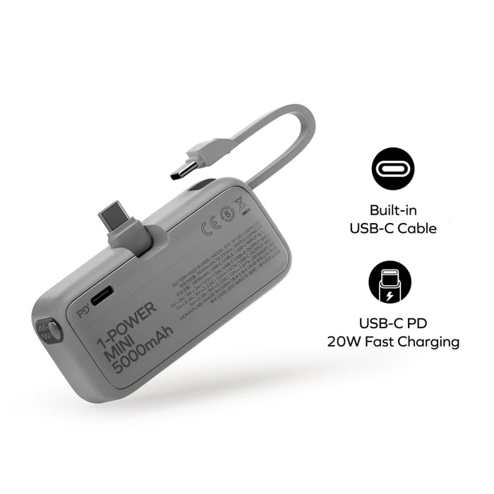 แบตเตอรี่สำรอง Momax 1-Power Mini 3-in-1 ความจุ 5000mAh (USB-C) สี Black