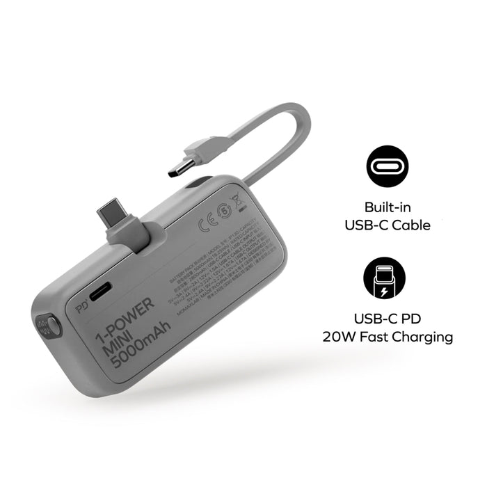 แบตเตอรี่สำรอง Momax 1-Power Mini 3-in-1 ความจุ 5000mAh (USB-C) สี Orange