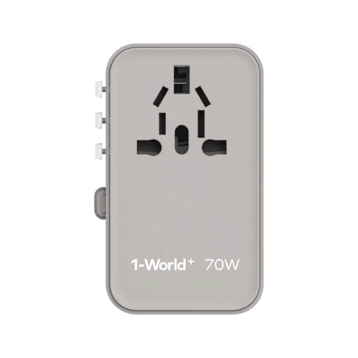 หัวชาร์จ Momax 1-World+ GaN 70W พร้อมสาย USB-C ในตัว (3 พอร์ต) สี Grey