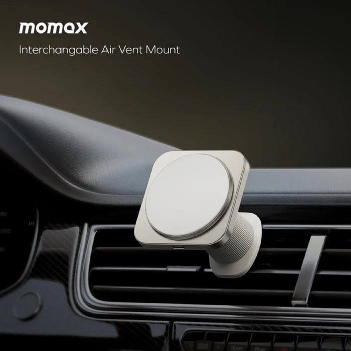 Momax แท่นชาร์จไร้สายแบบแม่เหล็กในรถยนต์ Q2.MagSafe Mount Qi2 สี Titanium
