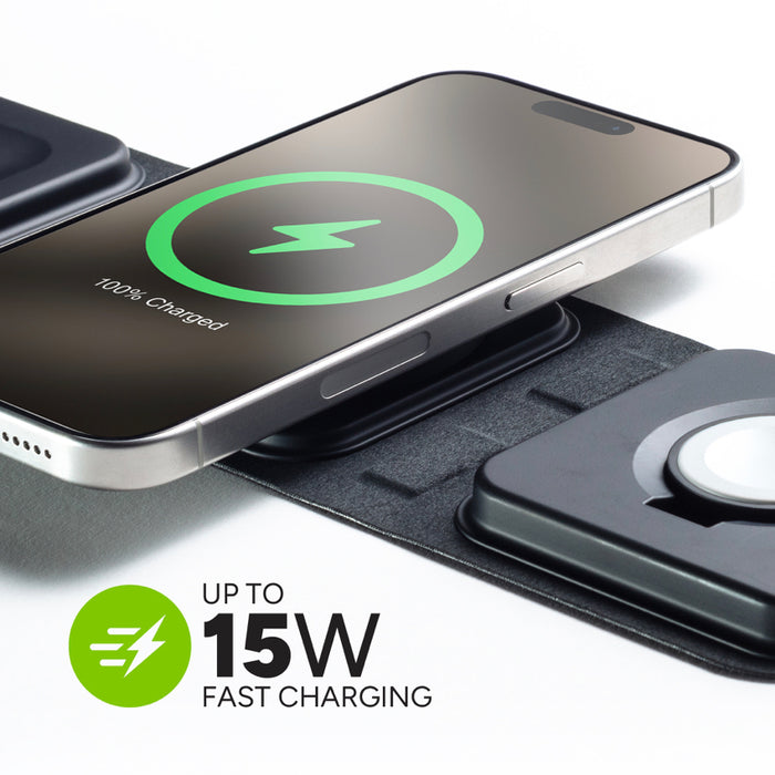 Mophie แท่นชาร์จไร้สายแบบพกพา 3-in-1 รองรับ MagSafe สำหรับเดินทาง