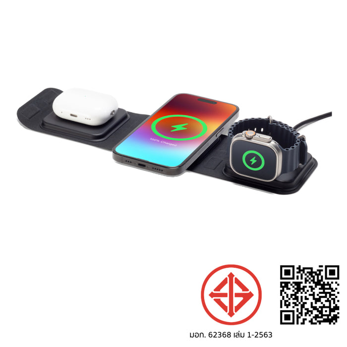 Mophie แท่นชาร์จไร้สายแบบพกพา 3-in-1 รองรับ MagSafe สำหรับเดินทาง