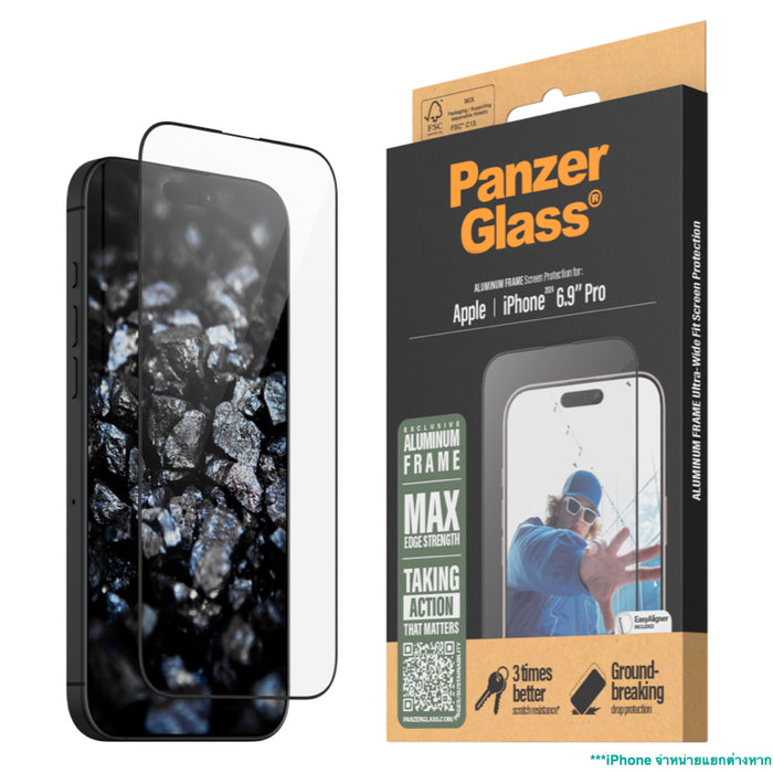 กรอบอะลูมิเนียมป้องกันหน้าจอ Panzerglass Ultra Wide Fit for iPhone 16 Pro Max