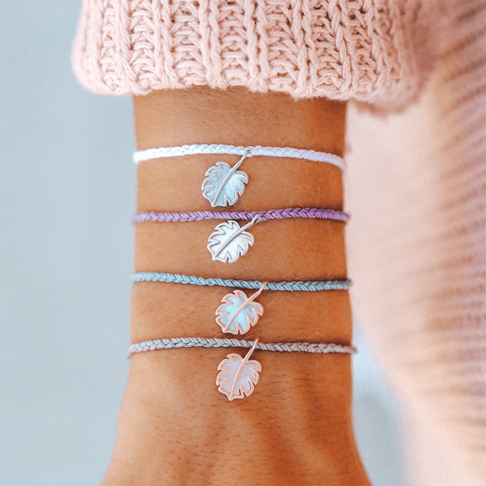 Pura Vida Mother of Pearl Monstera Silver Bracelet in Light Purple - BoardCo