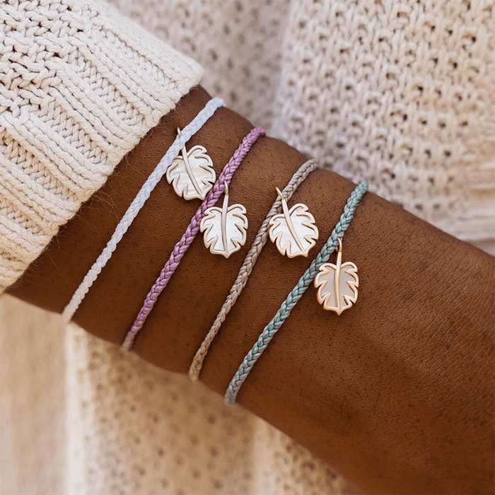 Pura Vida Mother of Pearl Monstera Silver Bracelet in Light Purple - BoardCo