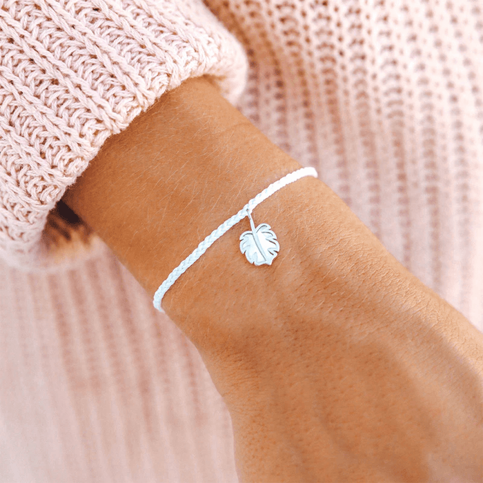 Pura Vida Mother of Pearl Monstera Silver Bracelet in White - BoardCo
