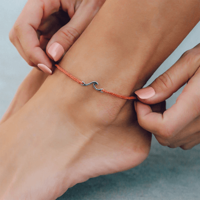 Pura Vida Shoreline Silver Anklet in Coral - BoardCo