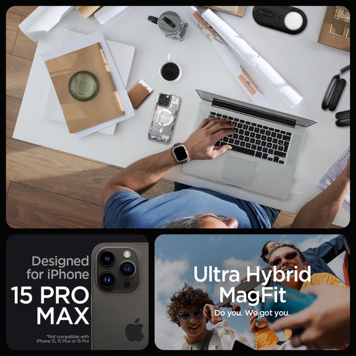 เคสใส Spigen Ultra Hybrid MagFit Zero One สำหรับ iPhone 15 Pro Max สี Zero One White