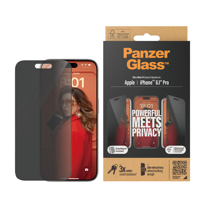 ฟิล์มกันรอยแบบเพิ่มความเป็นส่วนตัว Ultra Wide Fit Privacy สำหรับ iPhone 15 Pro [พร้อมอุปกรณ์ช่วยติด]