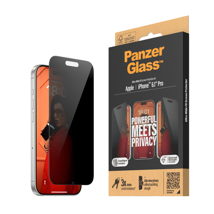 ฟิล์มกันรอยแบบเพิ่มความเป็นส่วนตัว Ultra Wide Fit Privacy สำหรับ iPhone 15 Pro [พร้อมอุปกรณ์ช่วยติด]
