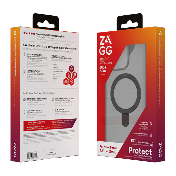 ZAGG เคส Santa Cruz Snap พร้อมวงแหวนขาตั้ง สำหรับ iPhone 15 Pro Max สีดำ